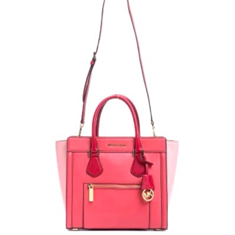 RARE MICHAEL KORS Colette Satchel Leather Large Color-Block Zip Closure - Picture 13 of 14